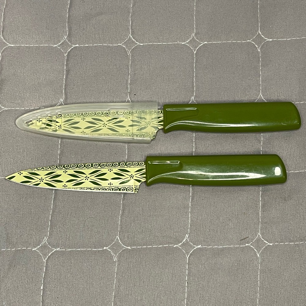 Kuhn Rikon Colori+ Paring Knives Herb‎ Garden Swiss Blade Safety Sheath Green